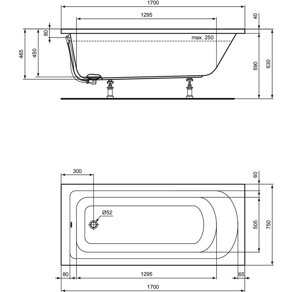 Cada baie incastrata Ideal Standard Hotline, dreptunghiulara, 170x75 cm [3]