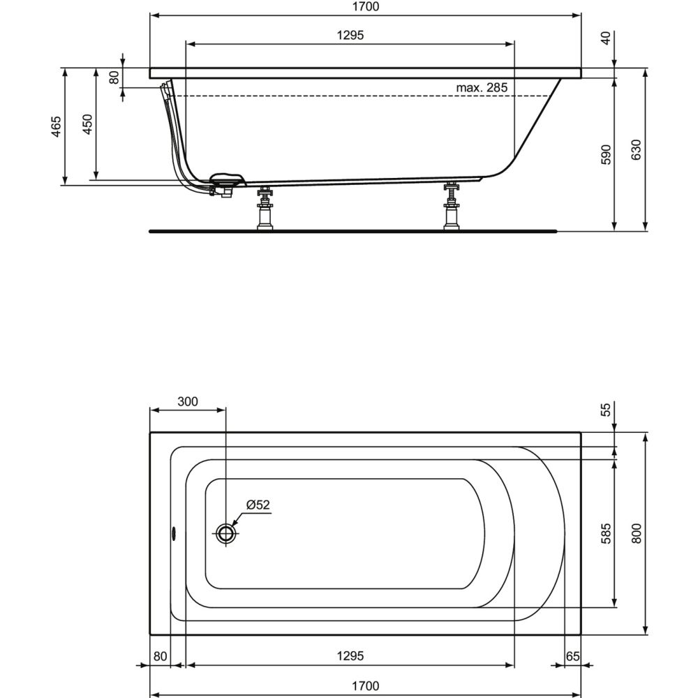 Cada baie incastrata Ideal Standard Hotline, dreptunghiulara, 170x80 cm [3]