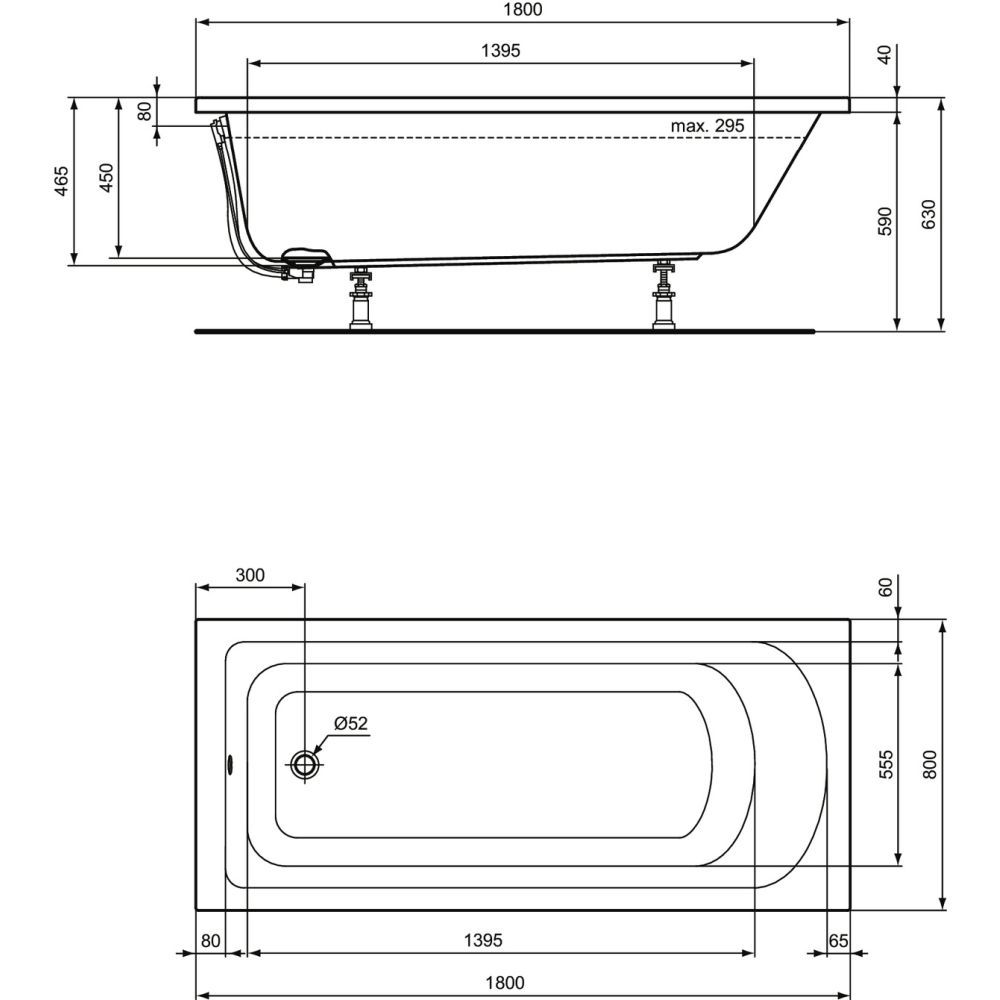 Cada baie incastrata Ideal Standard Hotline, dreptunghiulara, 180x80 cm [3]