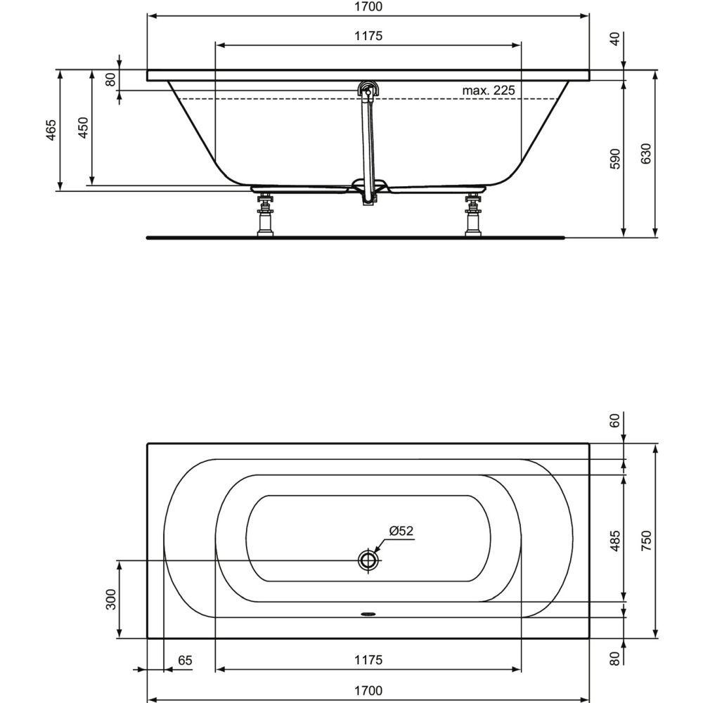 Cada baie incastrata Ideal Standard Hotline New, dreptunghiulara, 170x75 cm [4]
