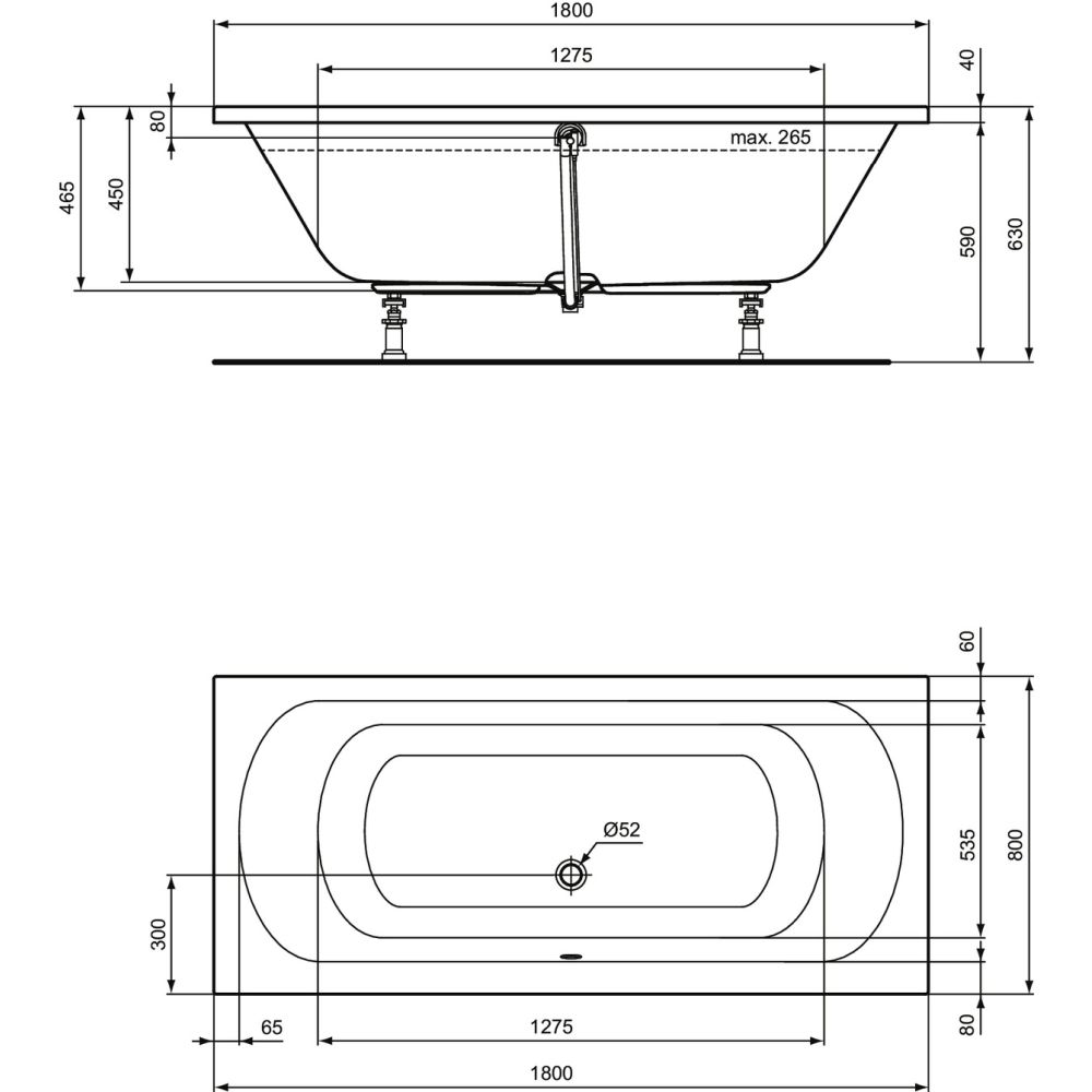 Cada baie incastrata Ideal Standard Hotline New, dreptunghiulara, 180x80 cm [4]