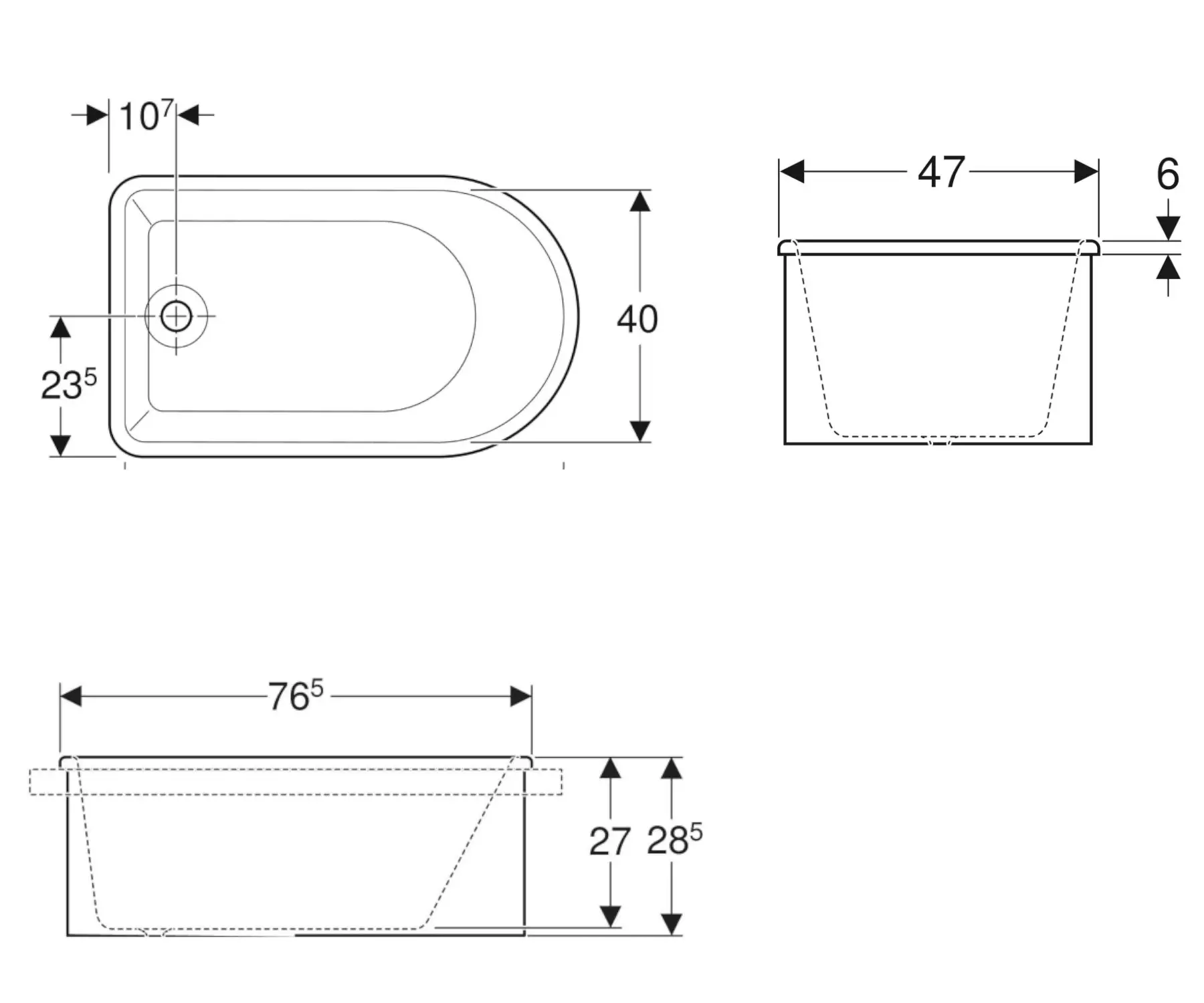 Cada asimetrica de baie copii, montare in placa, 75 cm x 40 cm, alb alpin, Varicor, antibacteriana, Geberit Bambini [3]