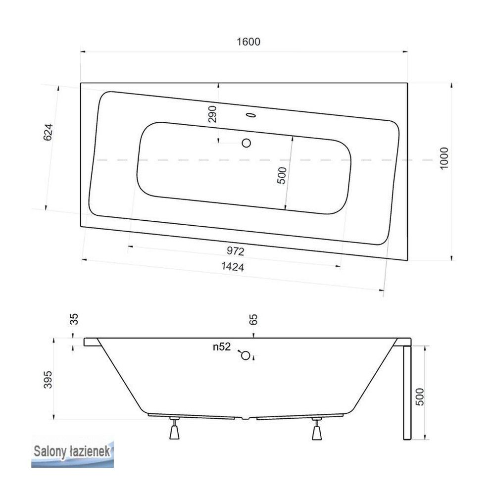 Cada baie asimetrica, acril, 160 x 100 cm, orientare dreapta, Besco Infinity [4]