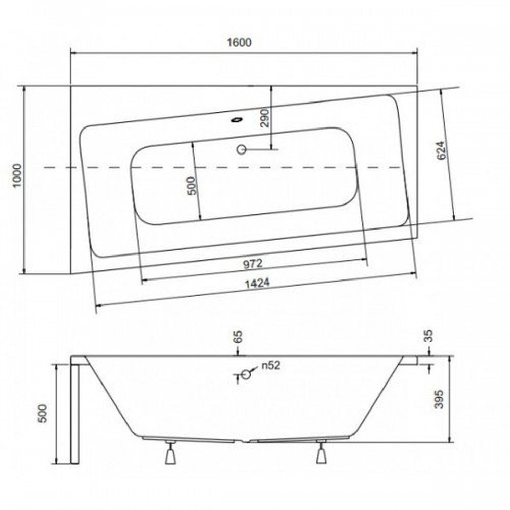 Cada baie asimetrica, acril, 160x100 cm, orientare stanga, Besco Infinity [5]