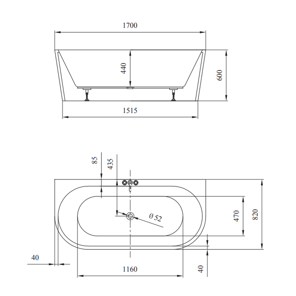 Cada baie freestanding Cersanit Crea, 170 x 82 cm, asimetrica, lipita de perete, alba [3]