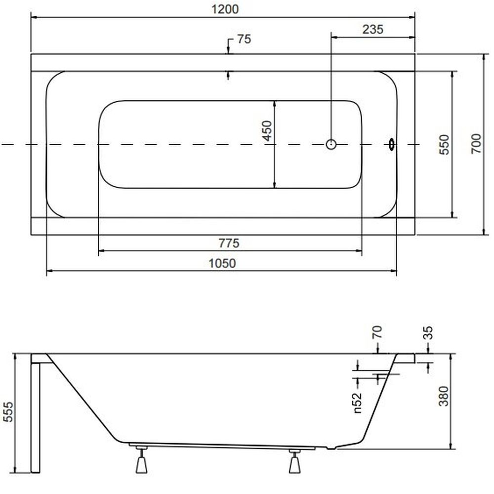 Cada baie dreptunghiulara, acril, 120 x 70 cm, Besco Modern - Resigilat [3]