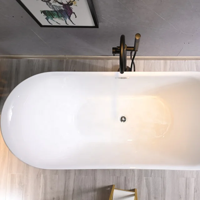 Set cada baie freestanding ovala 150 x 77 cm, Bella Foglia, plus baterie freestanding, auriu lucios [3]