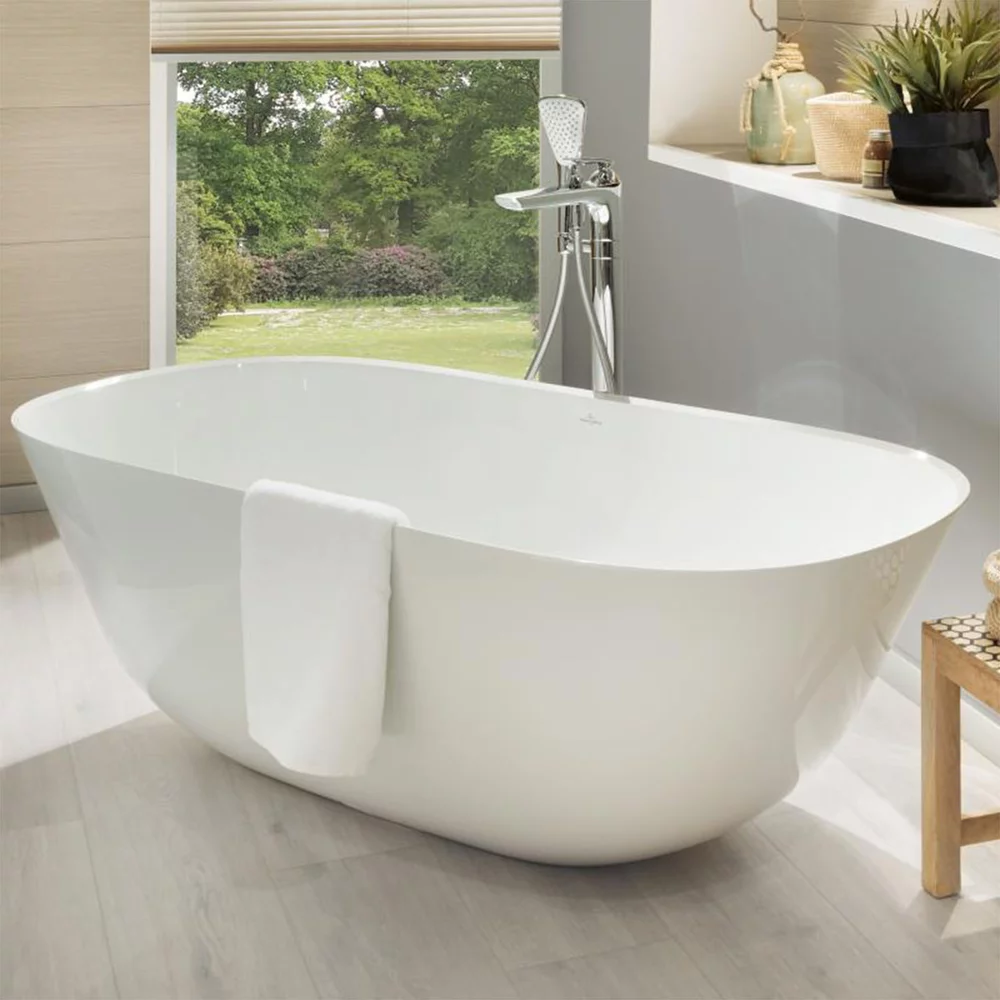 Cada baie freestanding 155x75 cm alb alpin, ovala, Villeroy&Boch Theano [2]