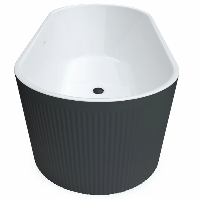 Cada baie freestanding 170 x 75 cm, forma ovala, cu riflaje 3D negru cu alb Scarlet Foglia [3]