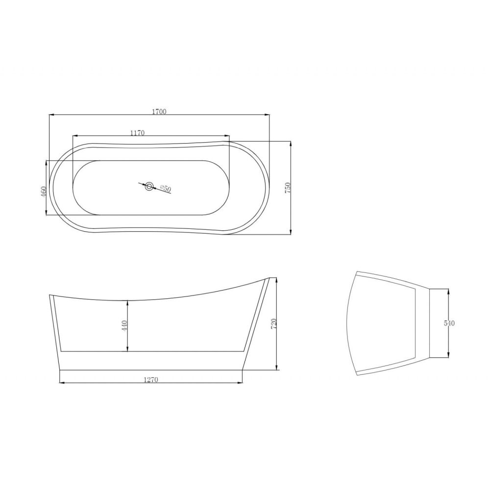 Cada baie freestanding 170 x 75 cm, ovala cu preaplin, Diva Foglia [6]