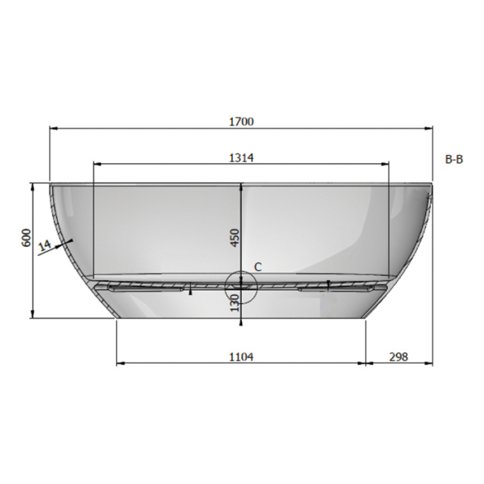Cada baie freestanding 170x70 cm, compozit, ovala, alb mat, Fluminia Etna [4]