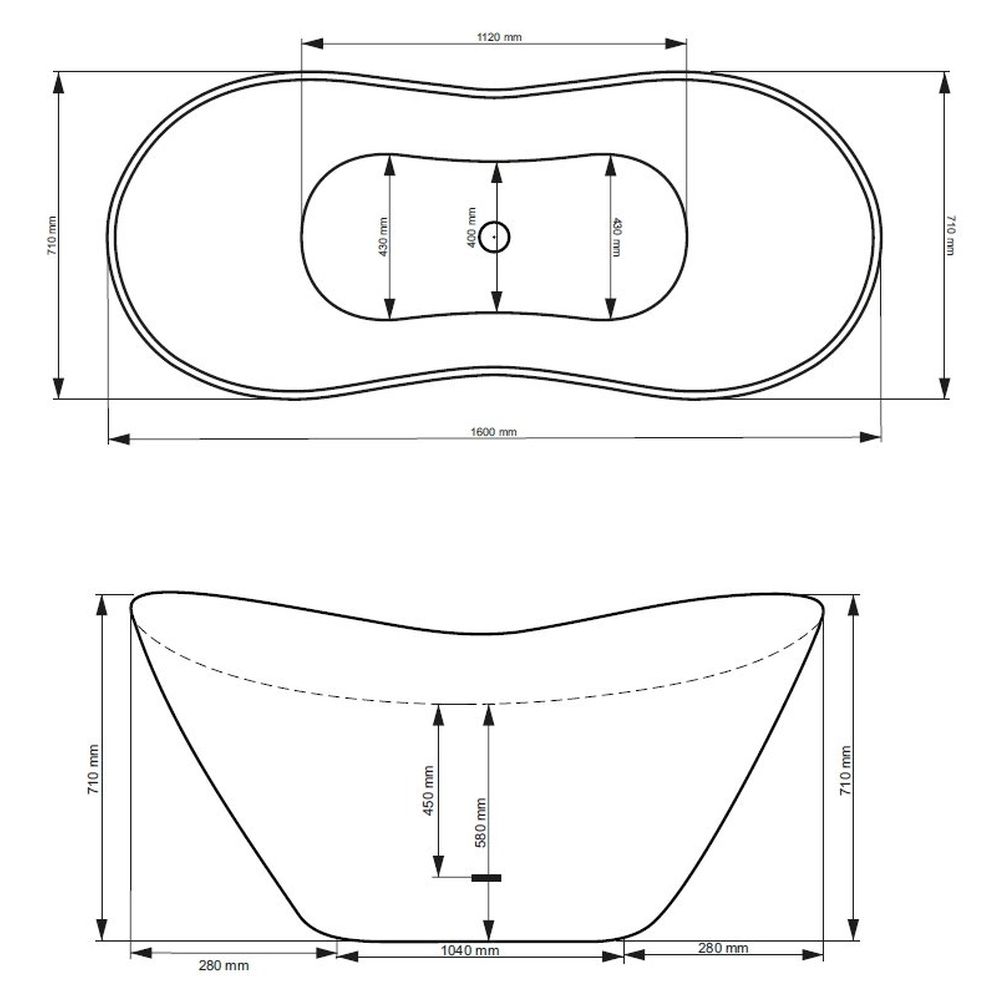 Cada baie freestanding asimetrica, compozit, alba, 160 x 70 cm, Besco Viya [7]