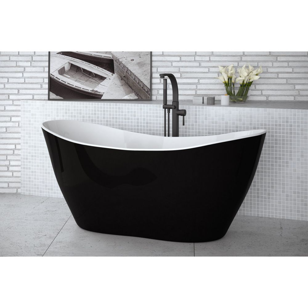 Cada baie freestanding asimetrica, compozit, negru/alb, 160x70 cm, Besco Viya [3]