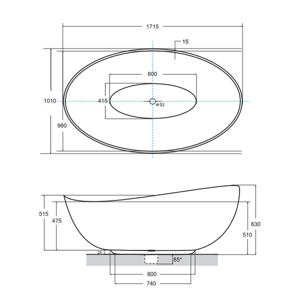 Cada baie freestanding Besco Siya, 172x100 cm, alb mat [6]