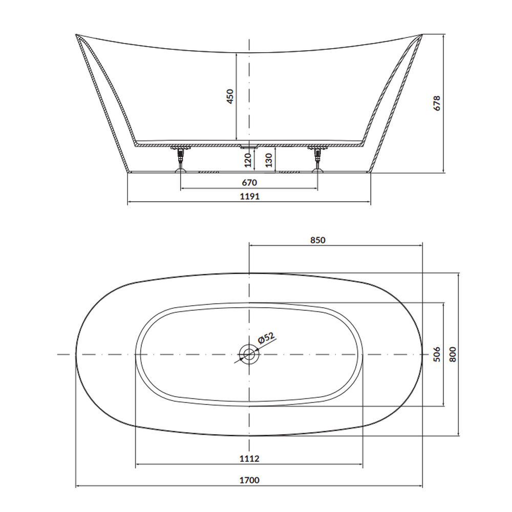 Cada baie freestanding Cersanit Inverto, 170 x 80 cm, ovala, alb lucios [4]