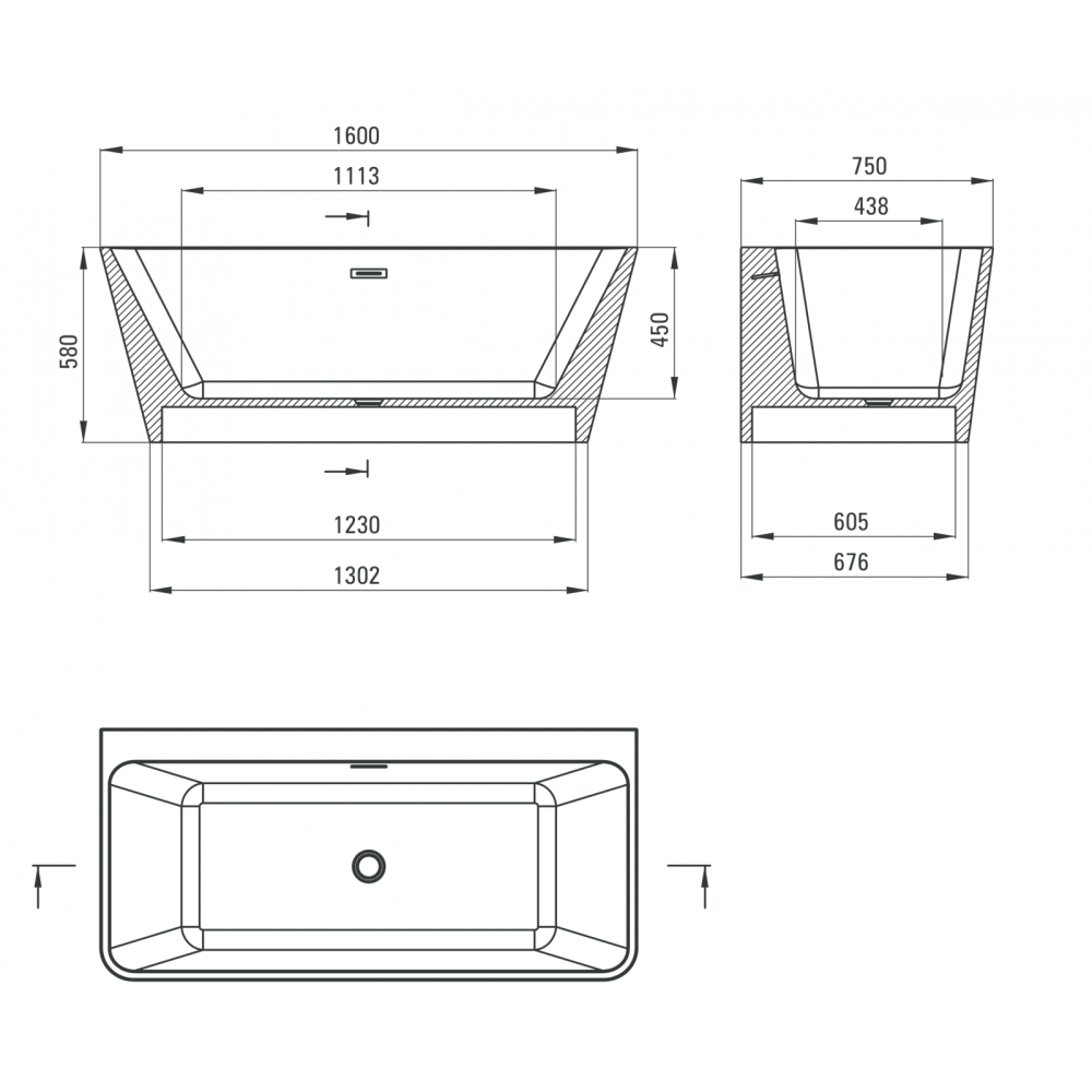 Cada baie freestanding dreptunghiulara lipita de perete 160 x 75 cm, Hiacynt, Deante [6]