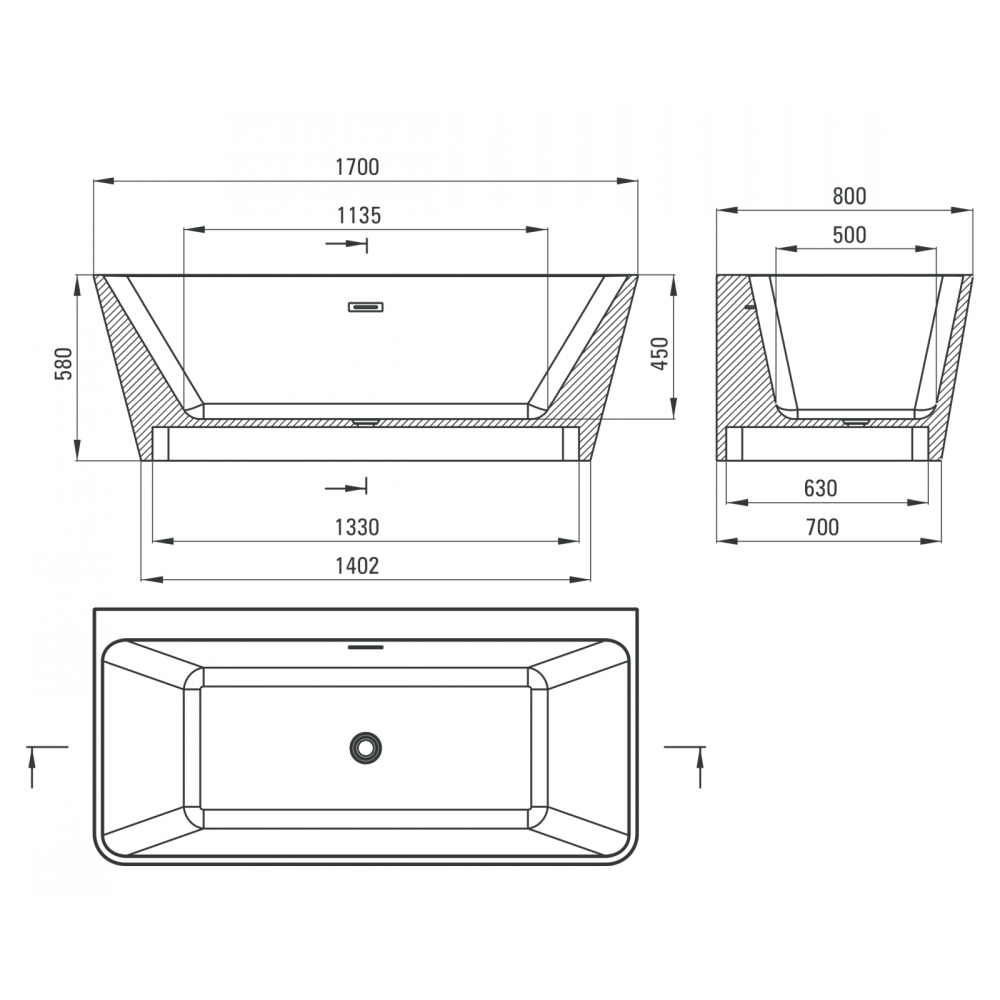 Cada baie freestanding dreptunghiulara lipita de perete 170 x 80 cm, Hiacynt, Deante [7]