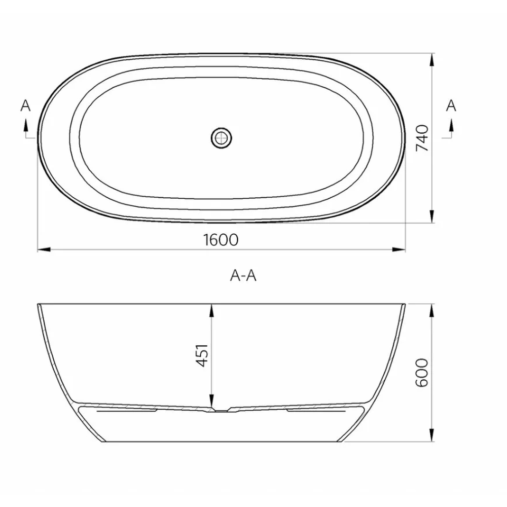 Cada baie freestanding ovala, compozit, 160 x 74 cm, Cast Marble Toronto [2]