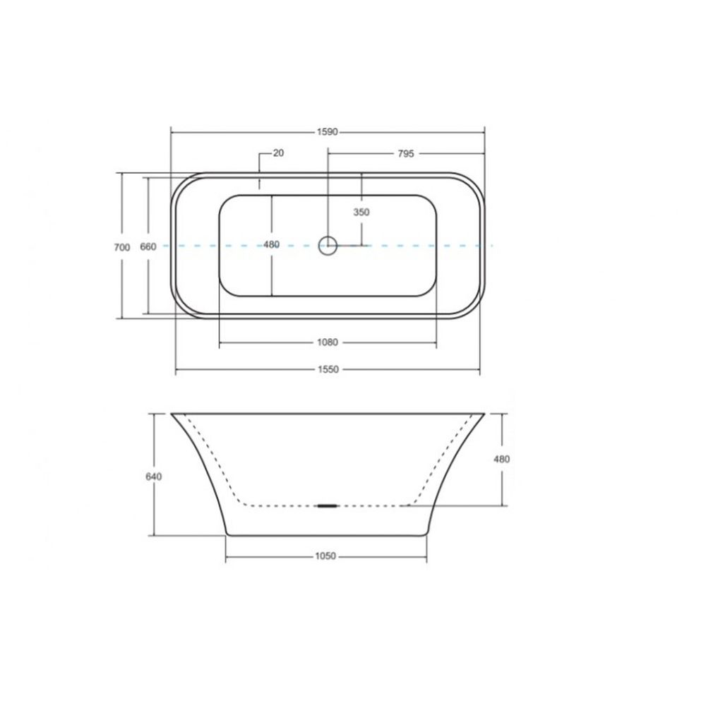 Cada baie freestanding dreptunghiulara, compozit, alba, 160 x 70 cm, Besco Assos [5]