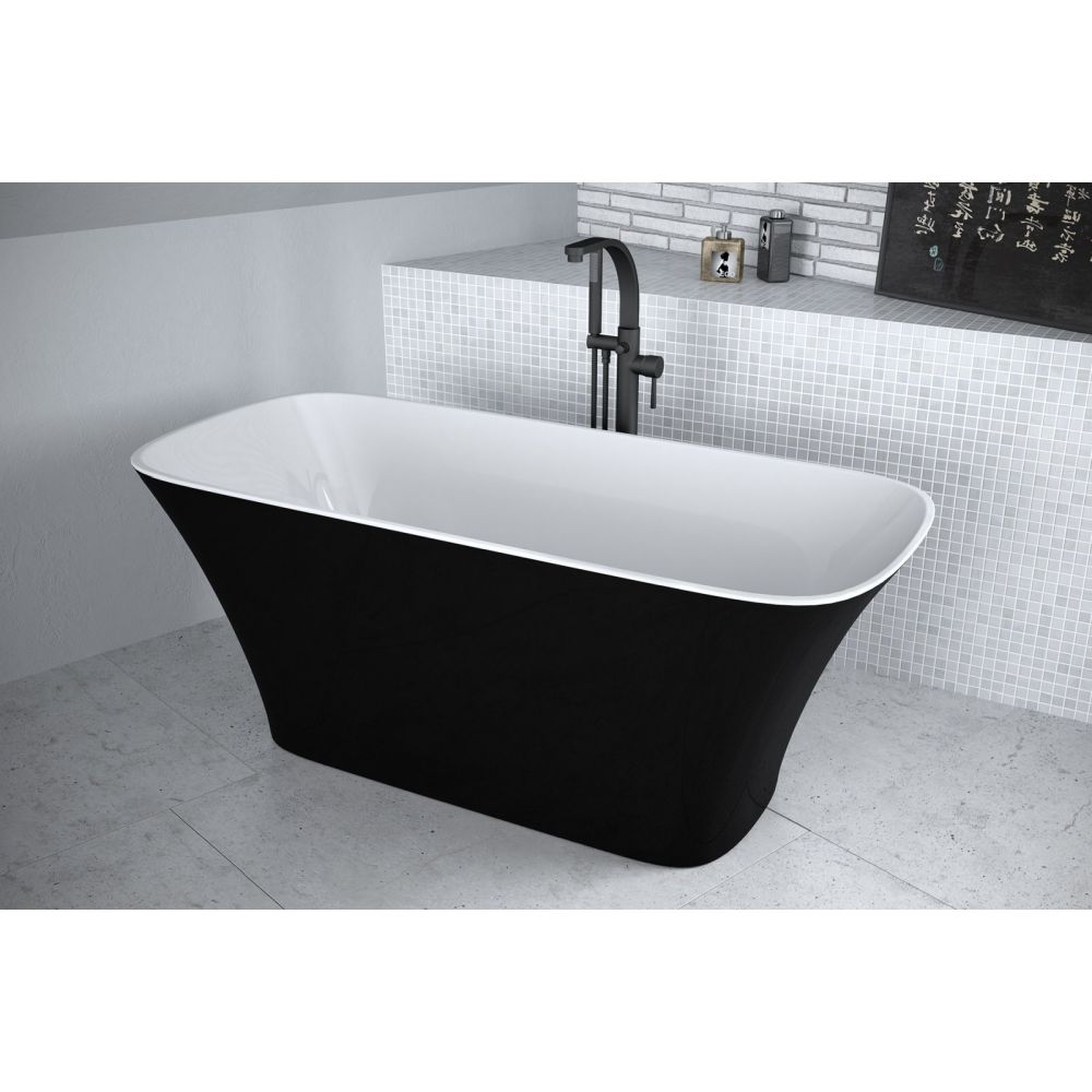 Cada baie freestanding dreptunghiulara, compozit, negru/alb, 160x70 cm, Besco Assos [3]