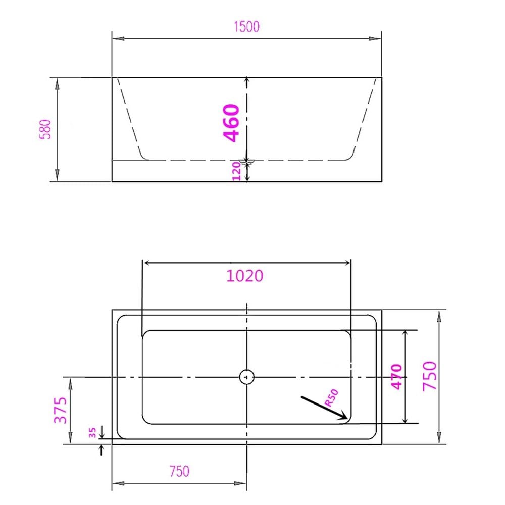 Cada baie freestanding dreptunghiulara cu preaplin 150 x 75 cm Florida, Quadro New [4]