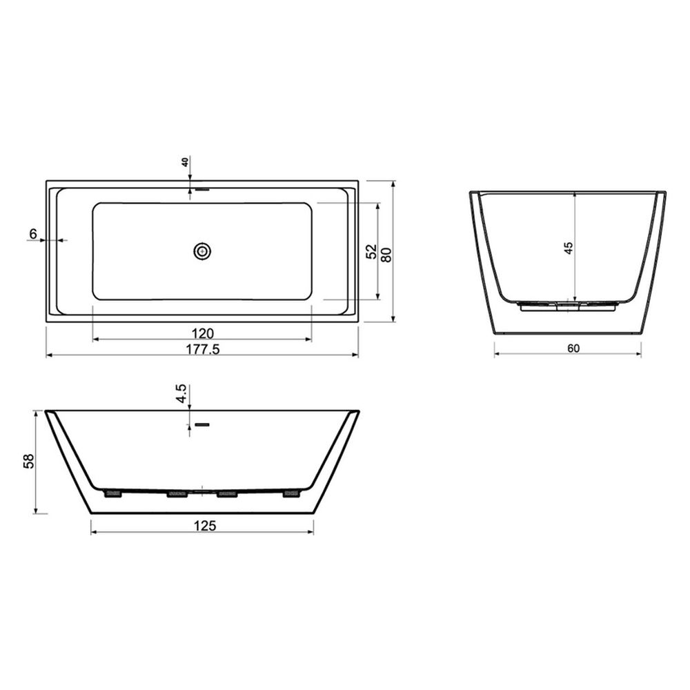 Cada baie freestanding, dreptunghiulara cu preaplin, West Hades, acril, alb, 178 x 80 cm resigilata [4]