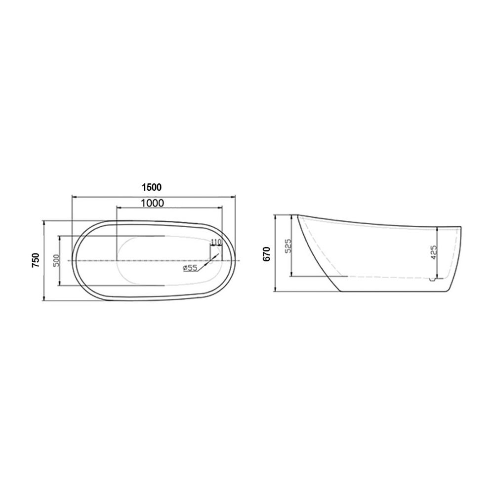Cada baie freestanding alba, ovala, acril, 150 x 75 cm, Florida Natalia P-152 [4]