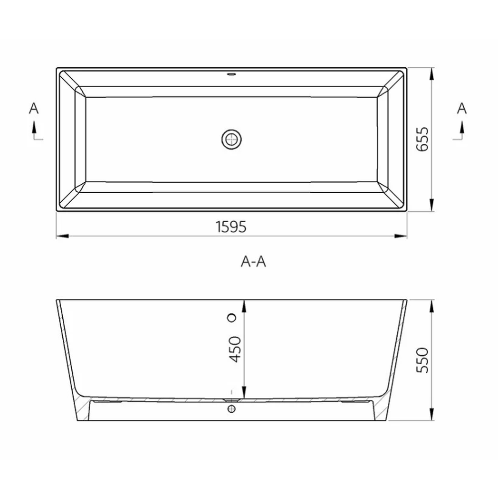 Cada baie freestanding dreptunghiulara, compozit, 159 x 65 cm, Cast Marble Cairo [4]