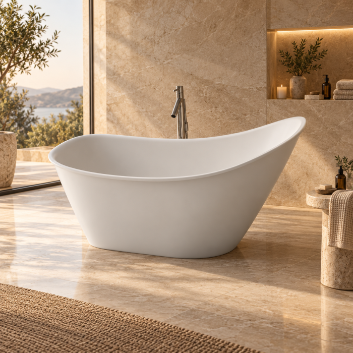 Cada baie freestanding ovala, compozit, 158 x 73 cm, Cast Marble Bergamo