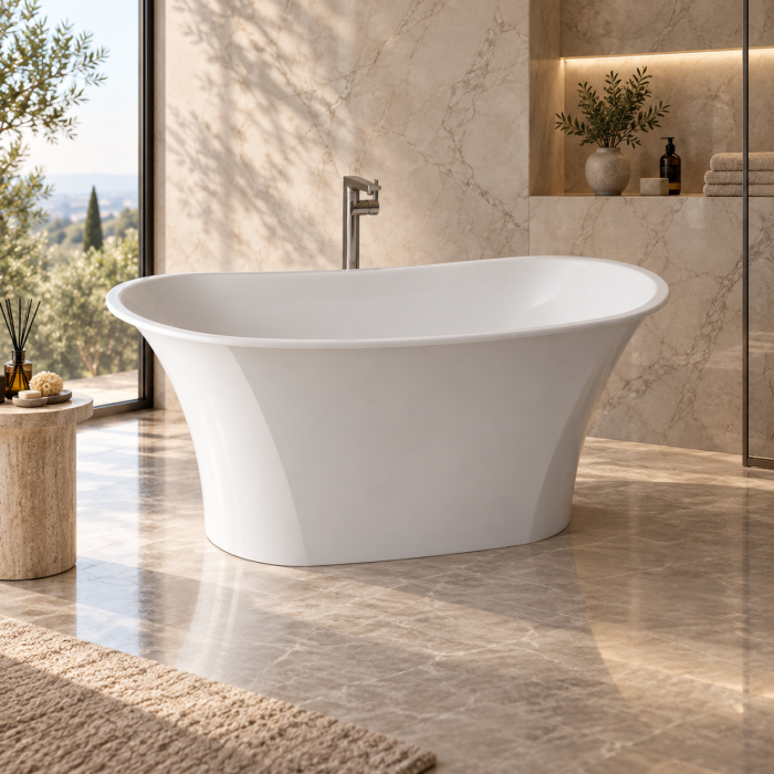 Cada baie freestanding ovala, compozit, 158 x 74 cm, Cast Marble Rimini