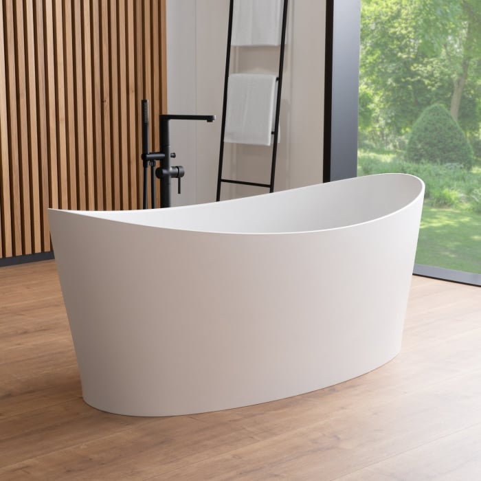 Cada baie freestanding ovala, compozit, 160 x 71 cm, Foglia Wave [7]