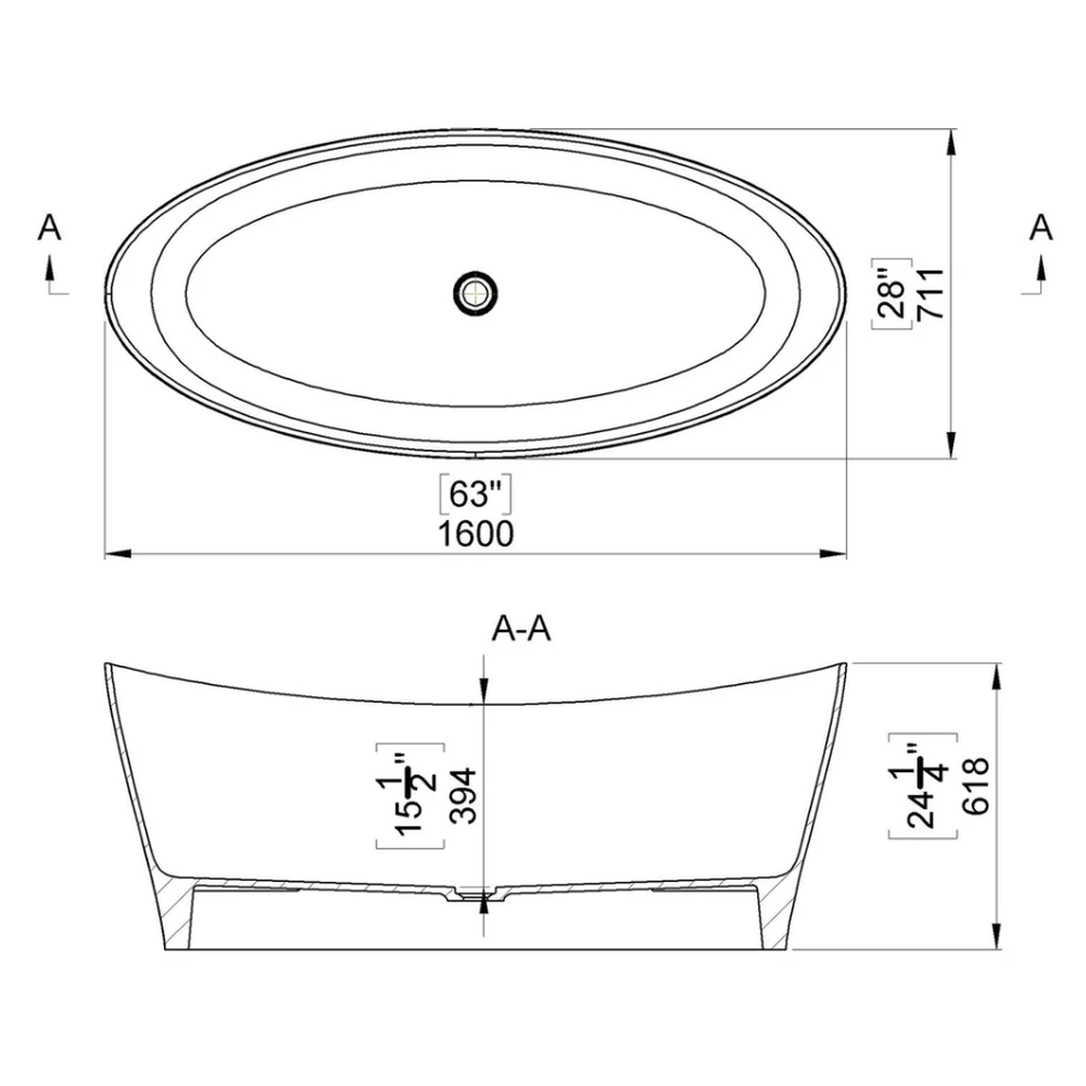Cada baie freestanding ovala, compozit, 160 x 71 cm, Foglia Wave [11]