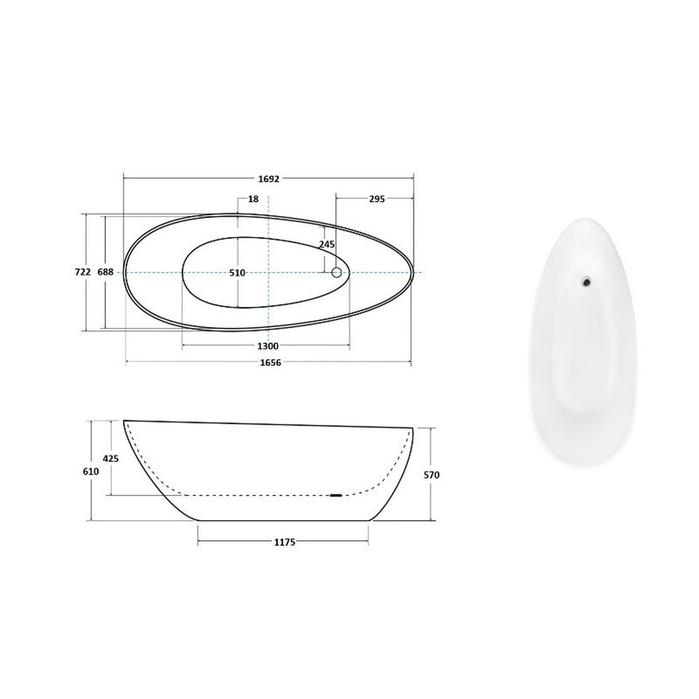 Cada baie freestanding ovala, compozit, alba, 170x72 cm, Besco Goya [4]