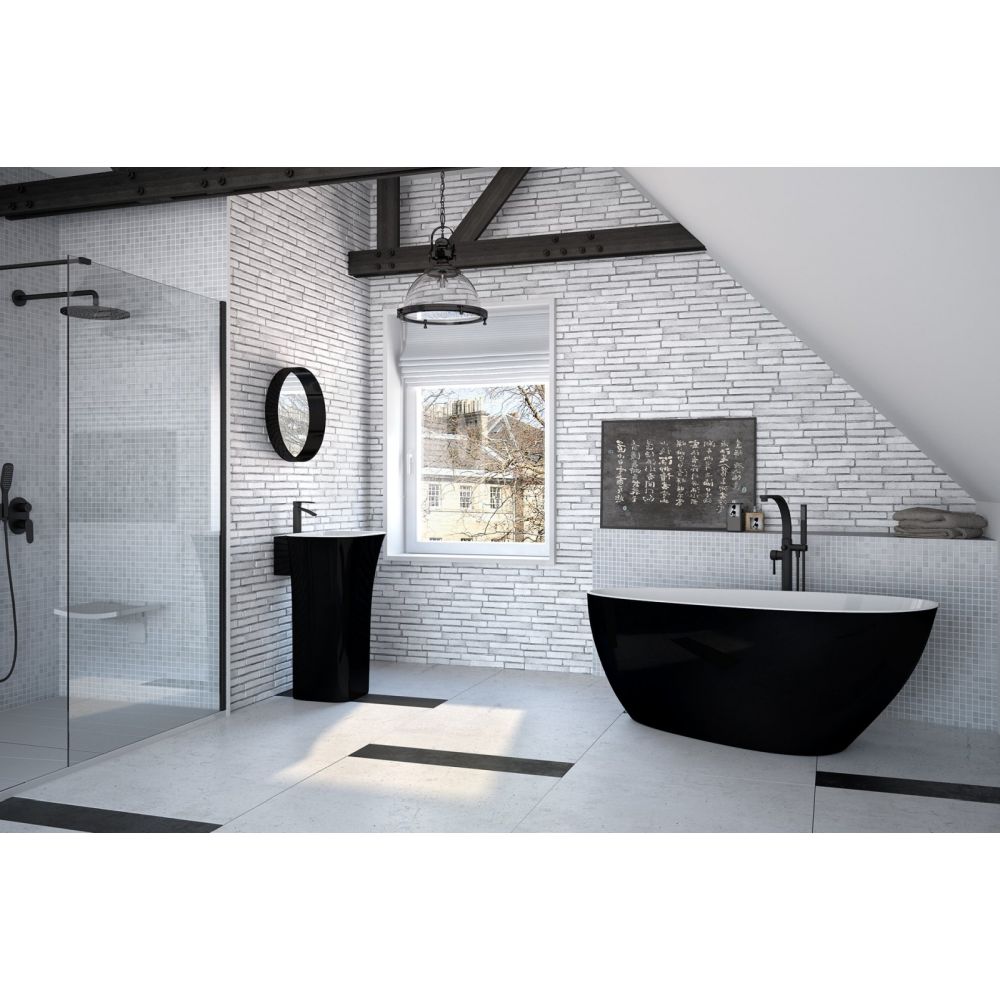 Cada baie freestanding ovala, compozit, negru/alb, 170x72 cm, Besco Goya [6]