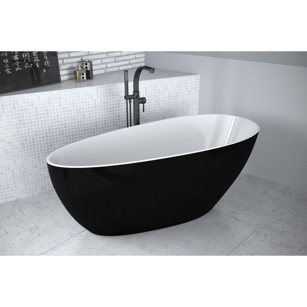 Cada baie freestanding ovala, compozit, negru/alb, 170x72 cm, Besco Goya [5]