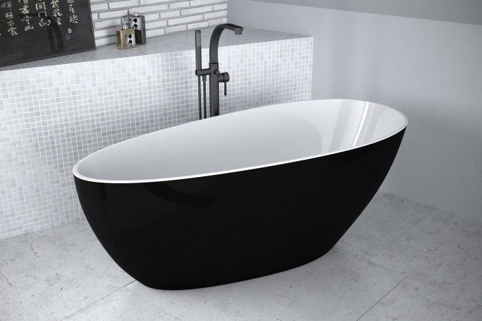 Cada baie freestanding ovala, compozit, negru/alb, 142x62 cm, Besco Goya Black&White [5]