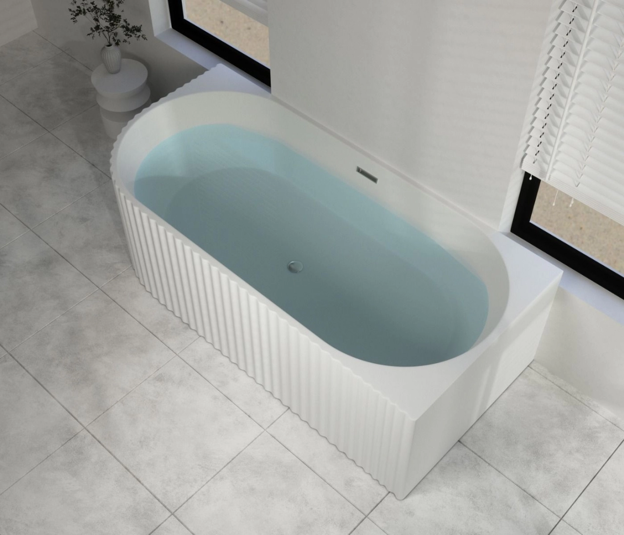 Cada baie freestanding riflata 170x80 cm, alb lucios, cu montare pe perete dreapta, Bali Sano Technik [3]