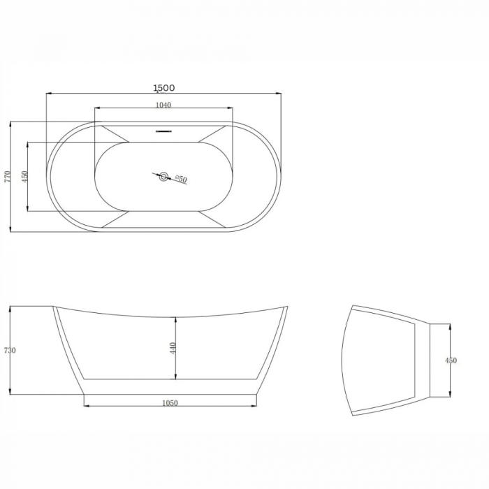 Cada baie freestanding slim 170 x 77 cm, ovala cu preaplin, Bella Foglia [5]