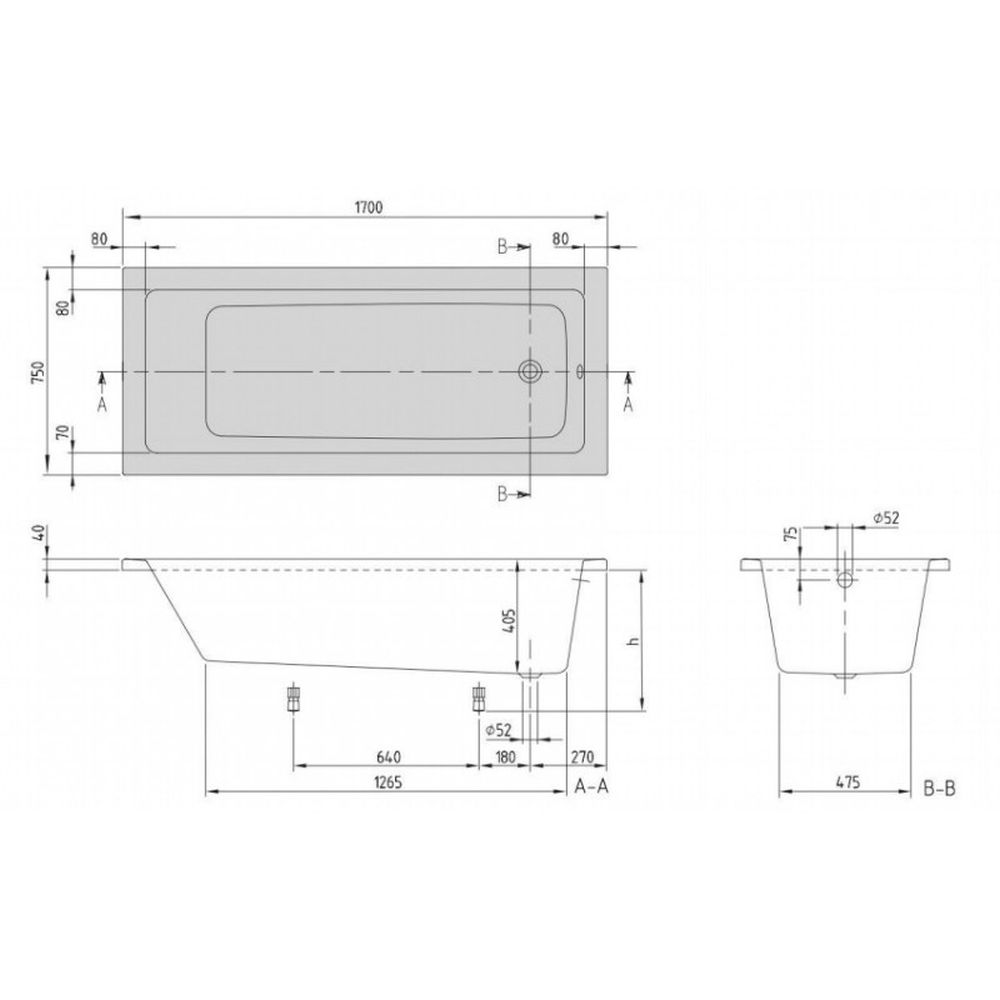 Cada dreptunghiulara Villeroy&Boch Targa Plus Solo alb alpin 170x75 cm [2]