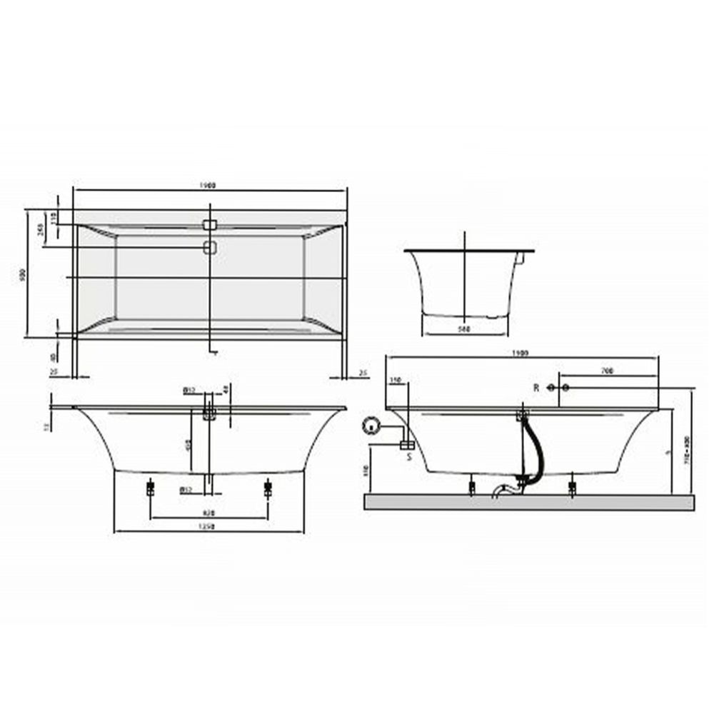 Cada baie incastrata dreptunghiulara 190 x 90 cm Villeroy & Boch, Squaro Edge [5]