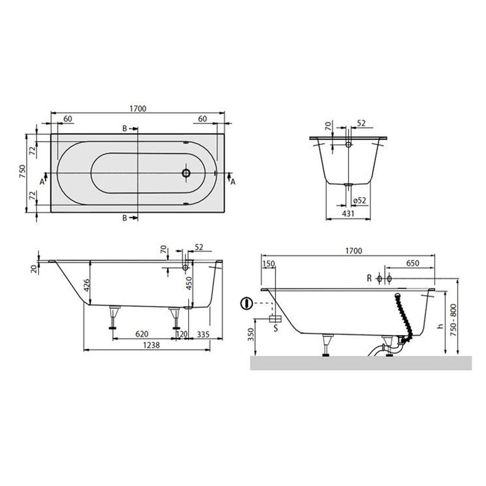 Cada baie incastrata Quaryl - Compozit 170 x 75 cm Villeroy & Boch, Oberon [3]