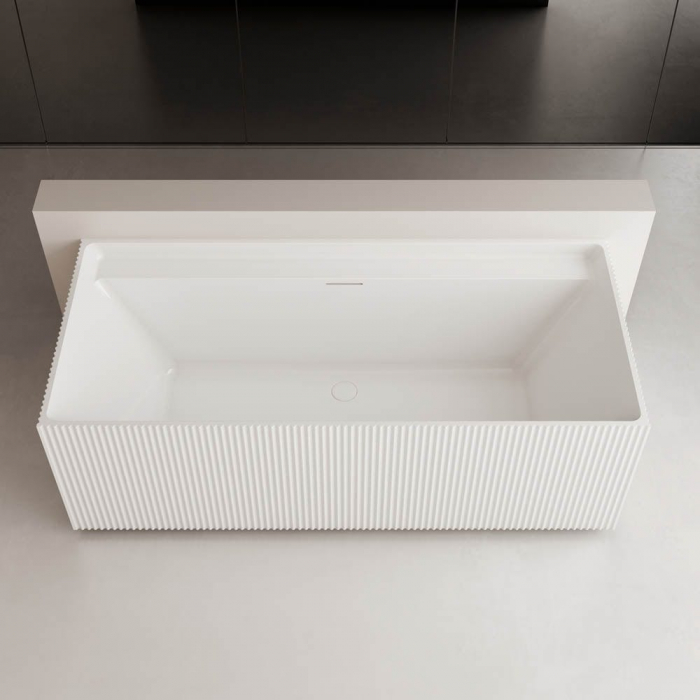 Cada baie freestanding cu riflaje, lipita de perete 150x75 cm, dreptunghiulara, alb lucios Aragon [3]