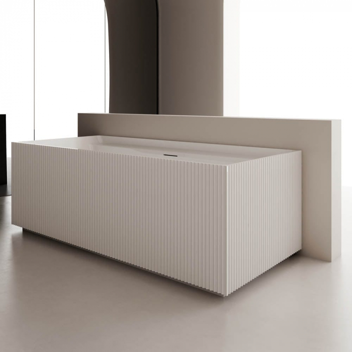 Cada baie freestanding cu riflaje, lipita de perete 150x75 cm, dreptunghiulara, alb lucios Aragon [2]