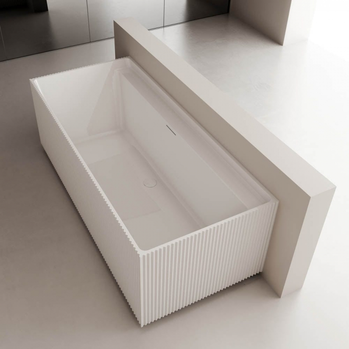 Cada baie freestanding cu riflaje, lipita de perete 150x75 cm, dreptunghiulara, alb lucios Aragon [4]