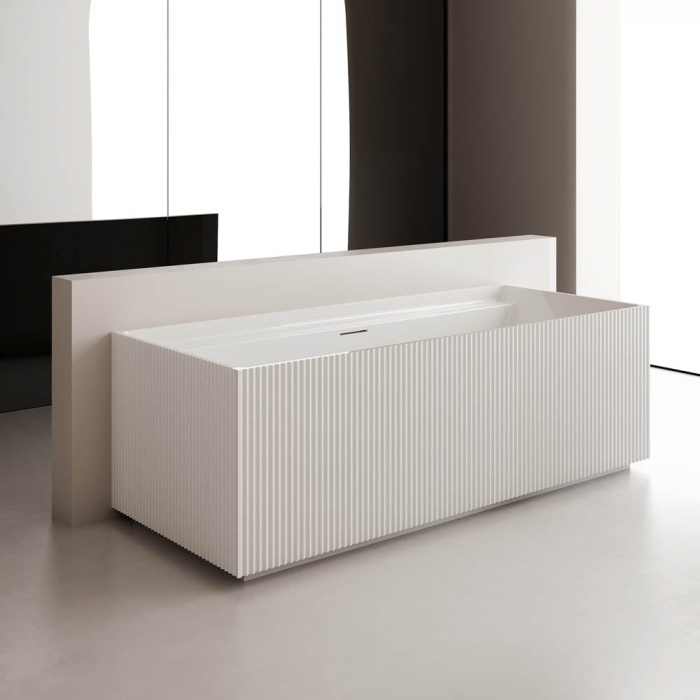 Cada baie freestanding cu riflaje, lipita de perete 150x75 cm, dreptunghiulara, alb lucios Aragon [5]