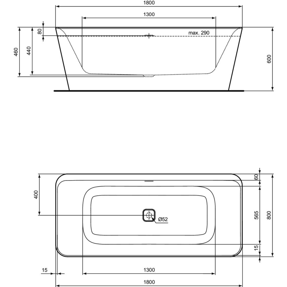 Cada baie freestanding Ideal Standard Tonic II, 180x80 cm, alb lucios [4]
