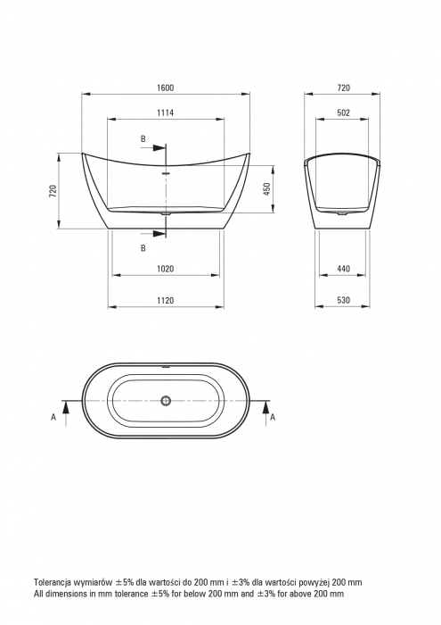 Cada baie freestanding, alba, 160x72 cm, ovala, Deante Arnika [5]