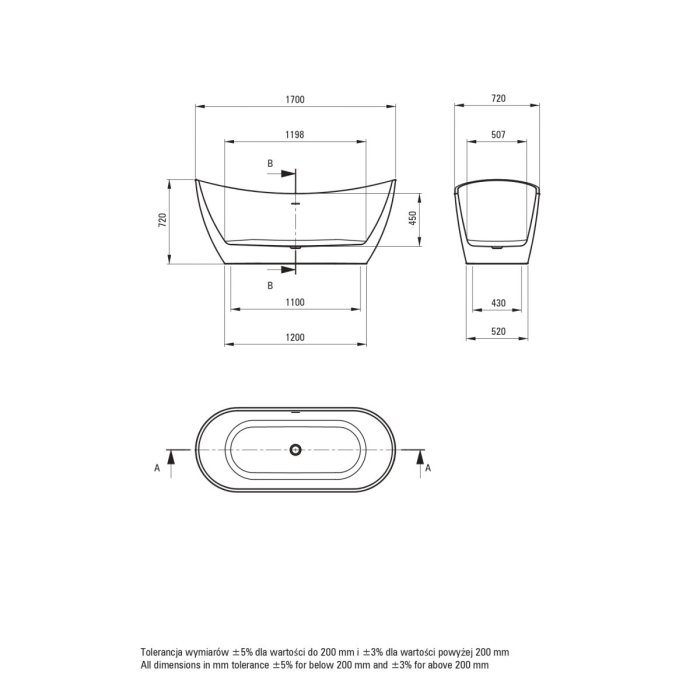 Cada baie freestanding, alba, 170x72 cm, ovala, Deante Arnika [5]