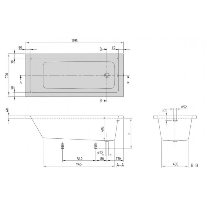 Cada dreptunghiulara Villeroy & Boch  Targa Plus Solo, 160 x 70 cm, alb alpin [3]