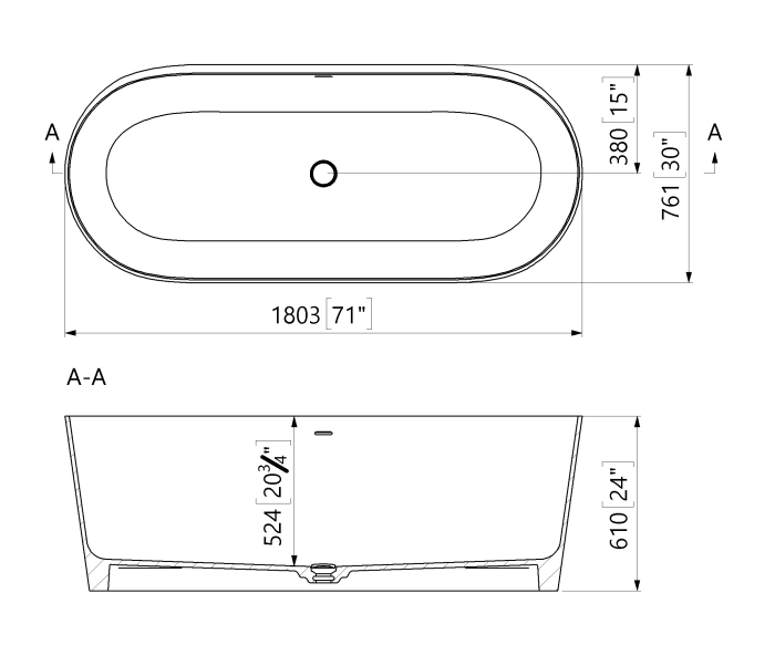 Cada freestanding ovala, compozit alb mat, interior lucios, 180.3x76.2x61 cm, Foglia Anastasia [3]